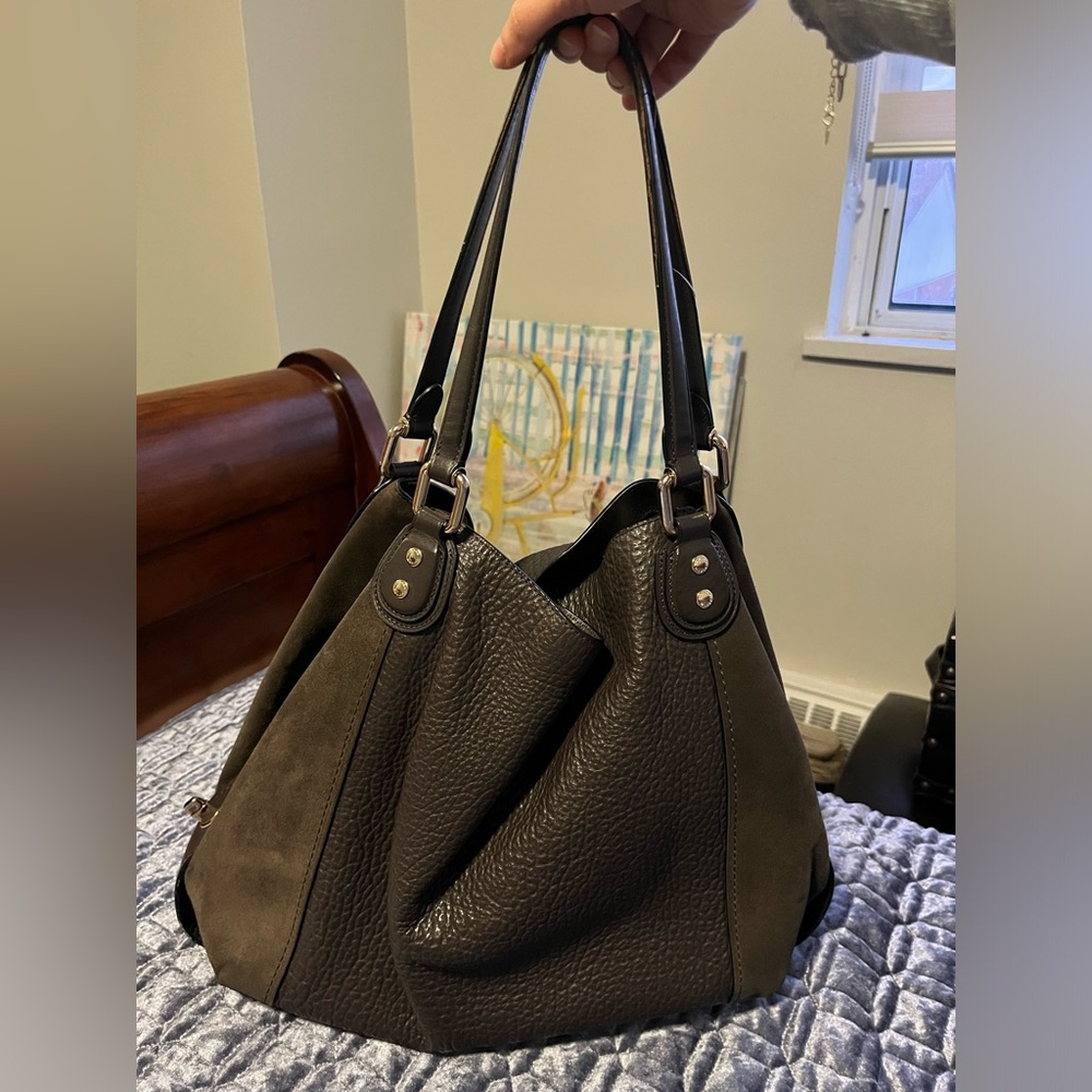 COACH Edie Shoulder Bag (Leather, Two-Tone)